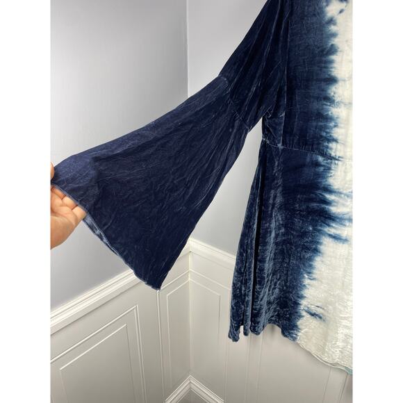 Chaser, Size Large, Blue & White Ombre Crushed Velvet Dress, Silk Blend, Boho - Picture 2 of 6